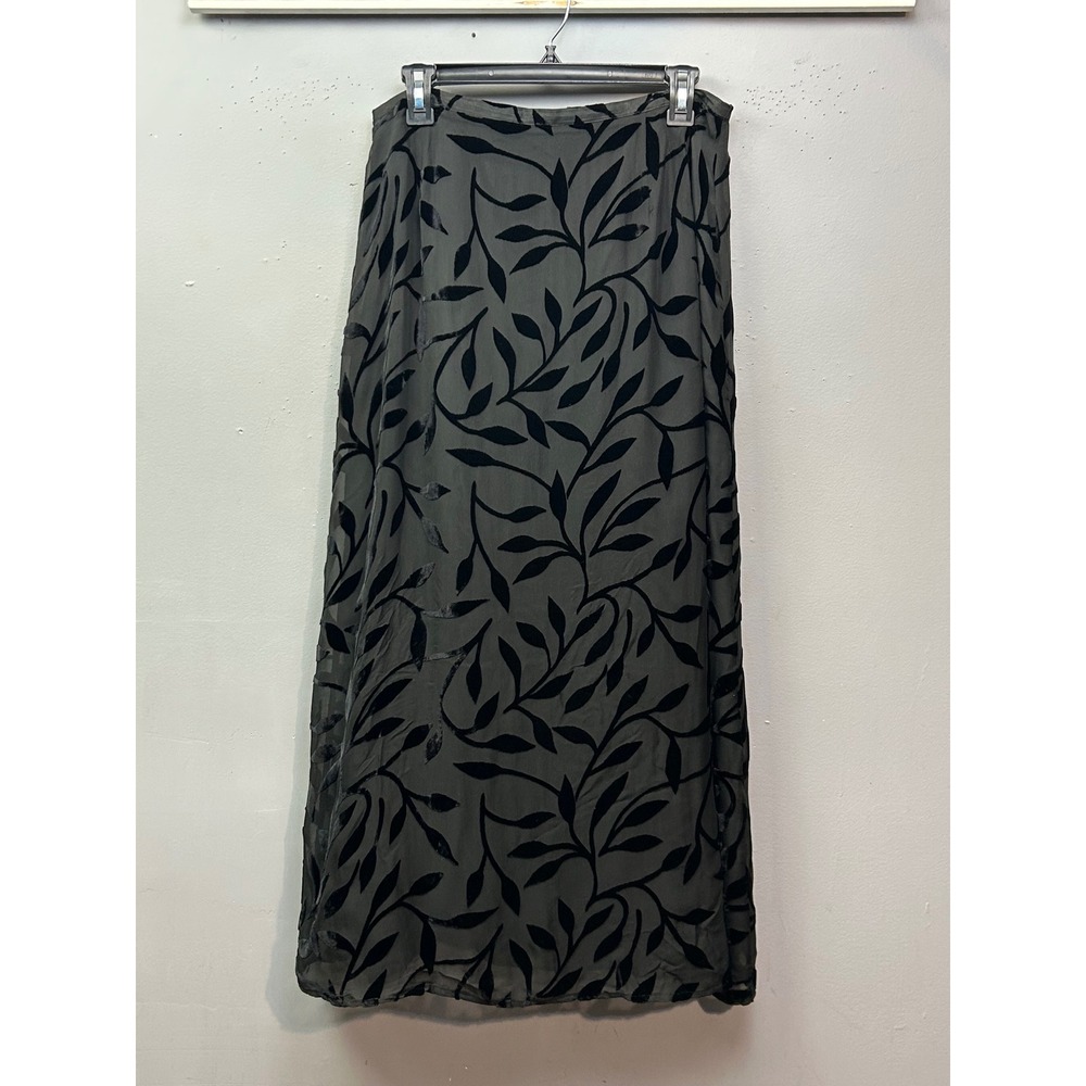 Allison Taylor Skirt Women 10 Gray Black Silk Flock Burnout Velvet Leaf Maxi
